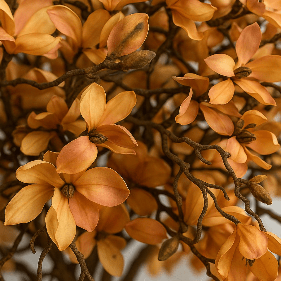 Árbol de magnolia beige en maceta St. Tr. Lanzamiento en blanco brillante