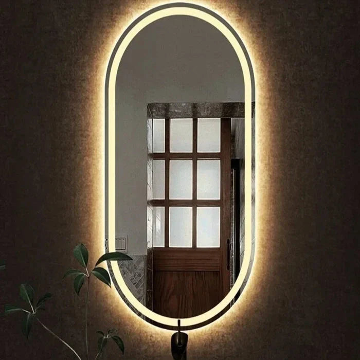 Frosted Oval Mirror with Warm LED - 60x150cm Woodglass Oval