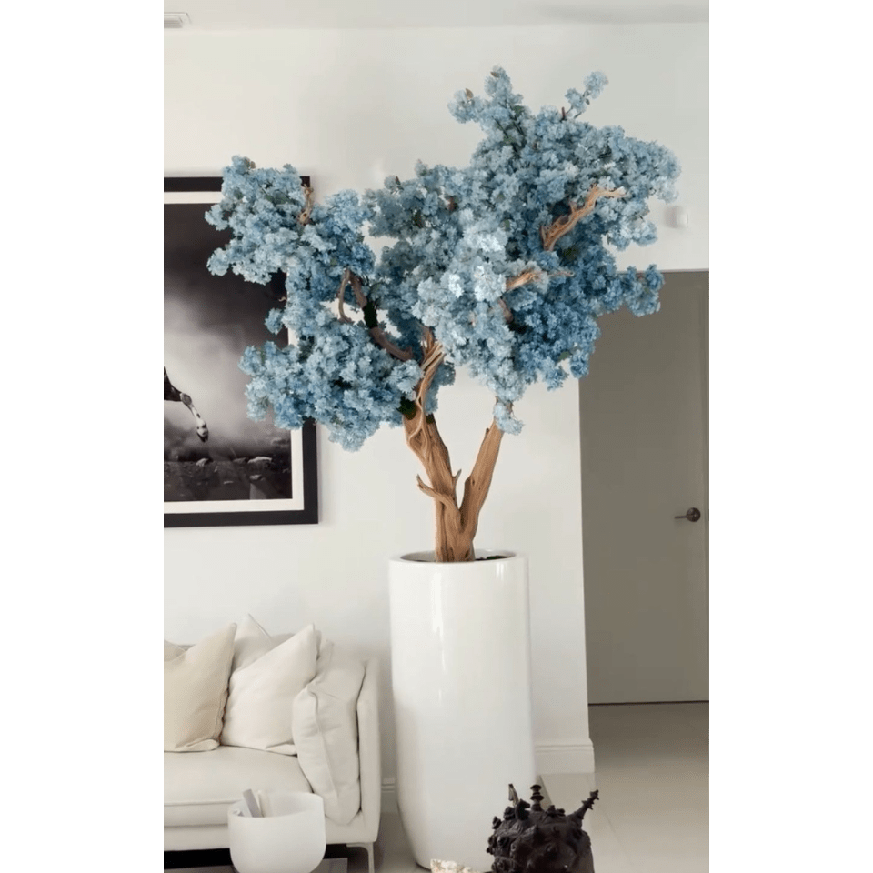 Jarrón St. Tropez blanco mate con diseño de flor de cerezo azul